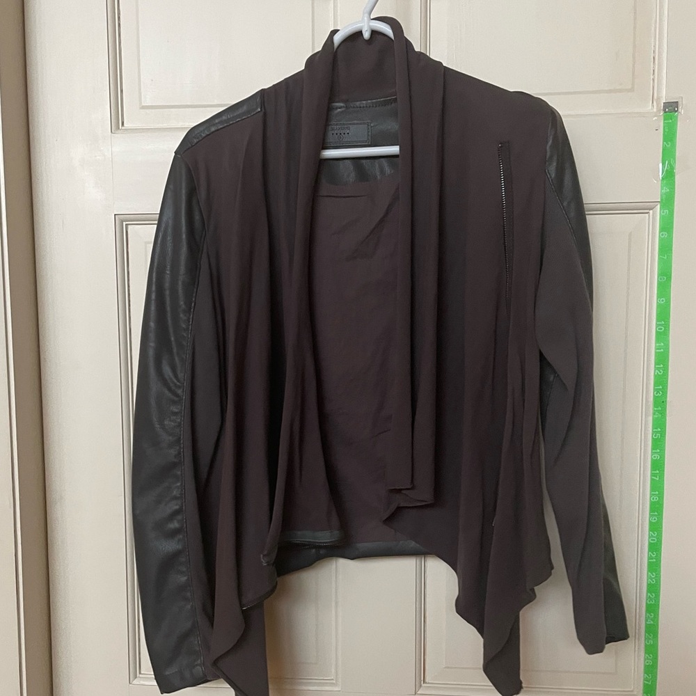 Blank NYC Vegan Leather Draped Open or Zipped Moto Jacket | Size S | Dark Gray